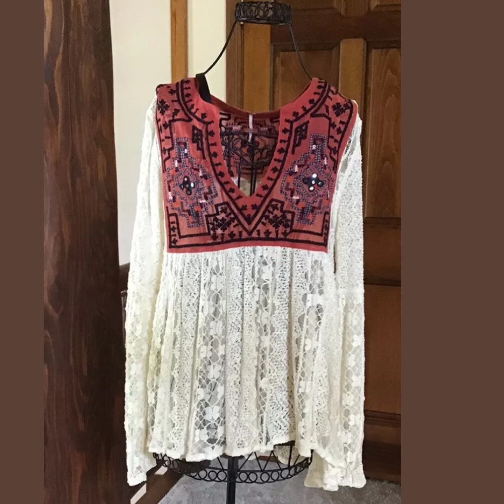 Free people lace and gauze tunic S - Picture 2 of 9